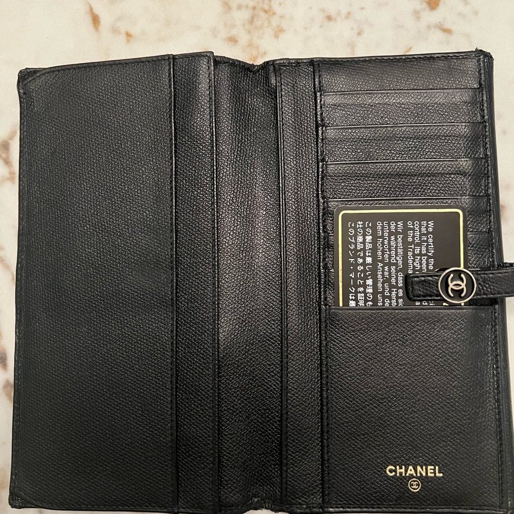 Preloved CHANEL Grained Calf Skin CoCo Button Long Wallet Purse - Black - Picture 4 of 11